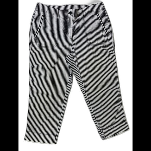 Chico's White & Black Pinstripe Print Cotton Crop Pants Cuffs Women's 2 US 12 - Picture 1 of 11